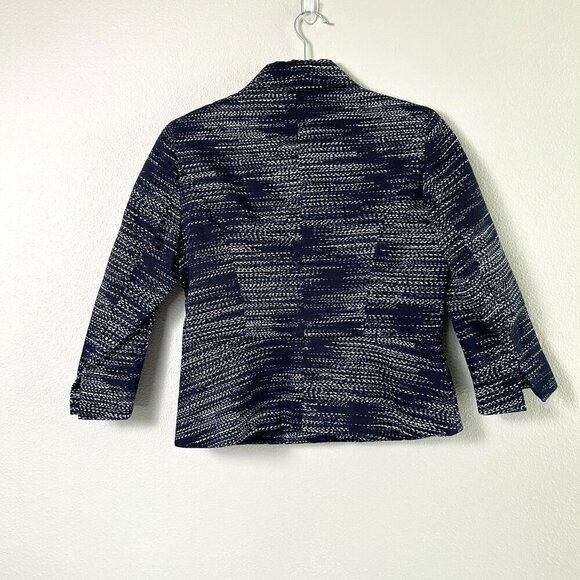 Jones New York Blazer Womens Petite 2 2P Navy Blue White Button Up Cotton Jacket - Picture 4 of 16